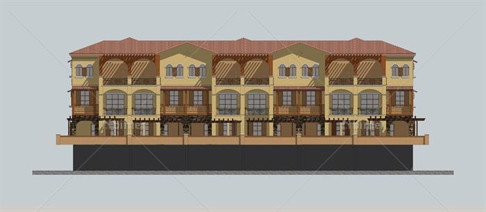 西班牙风格多层别墅建筑设计SU模型(含CAD 效果图