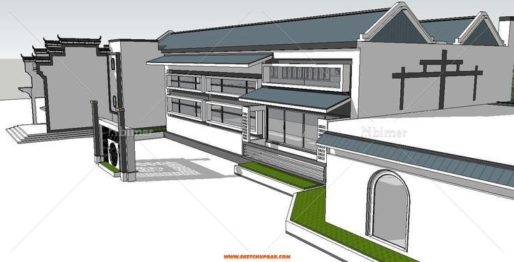 新中式文化馆SU建筑方案模型