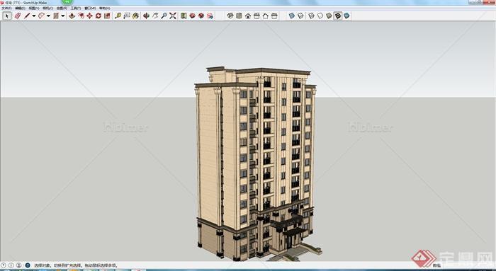 某现代风格多层住宅建筑设计方案SU模型17