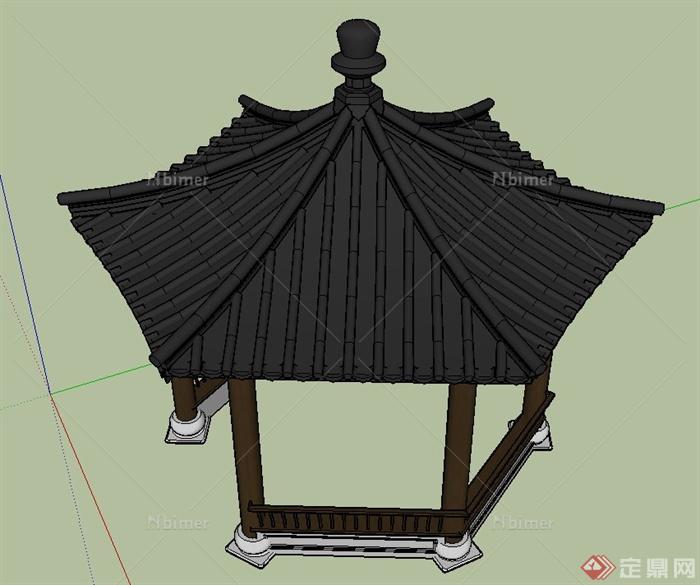 某古典中式六角景观亭设计SU模型