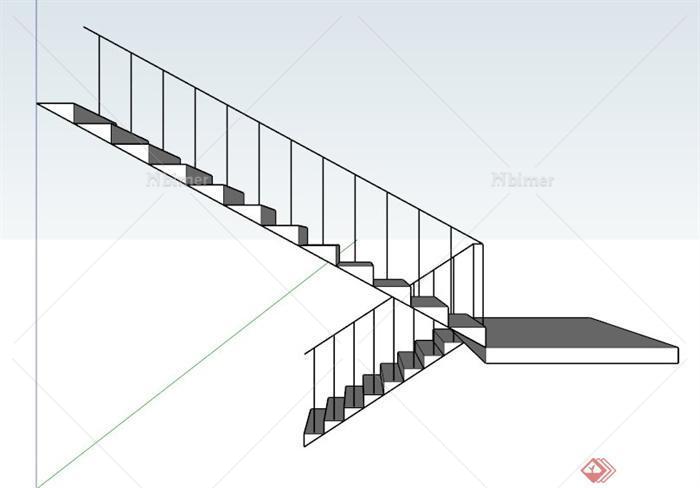 现代简约双跑楼梯设计SU模型[原创]