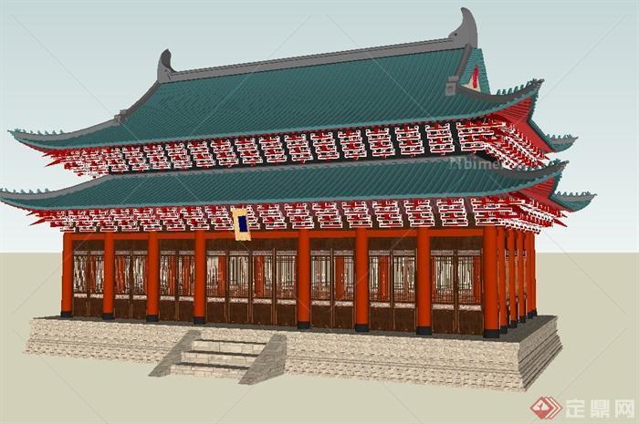 某古典中式风格精致寺庙建筑SU模型设计[原创]