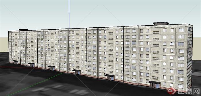 现代风格九层住宅楼建筑设计SU模型