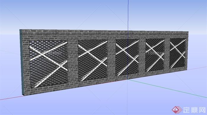 某现代中式风格独特详细景墙设计su模型[原创]