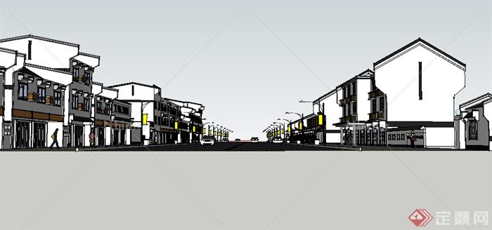 某中式商业街设计商业建筑SU模型素材