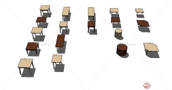 室内多把木质坐凳设计SU模型[原创]