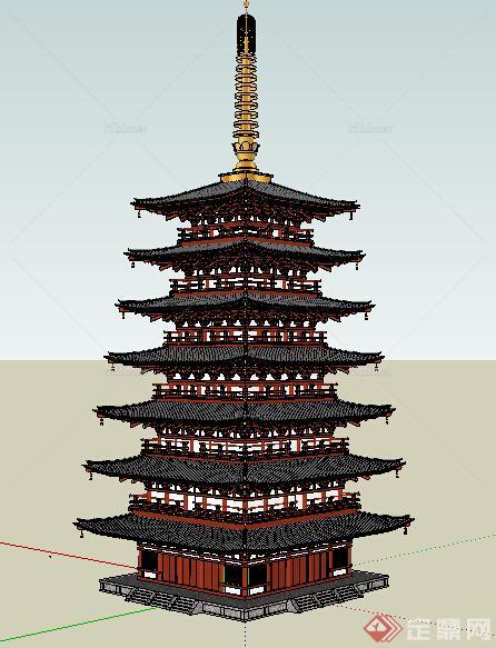 某古典中式风格七层古塔设计SU模型