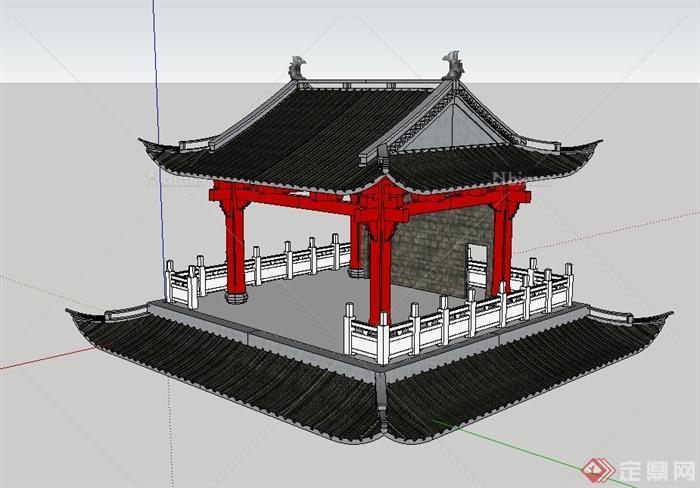 中国古典中式戏台设计su模型[原创]