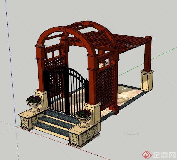 花园拱门花架组合设计SU模型