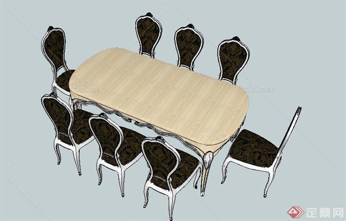 欧式八人餐桌椅设计SU模型