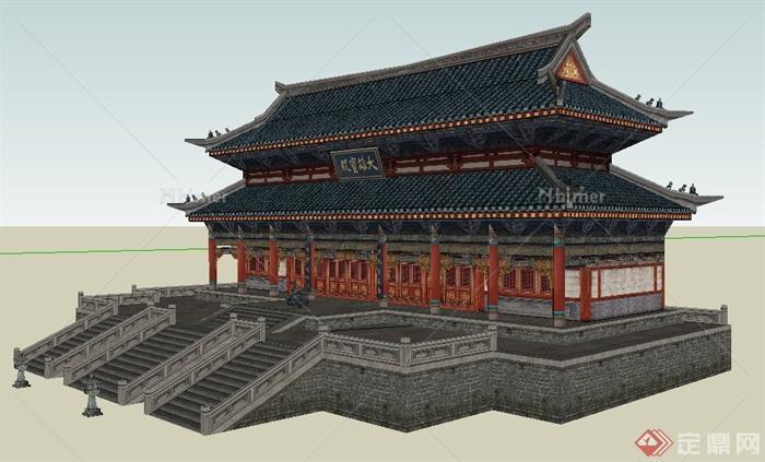 某中式佛教寺院大雄宝殿建筑设计su模型