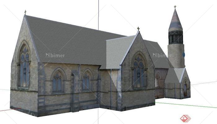 某欧式风格单层教会教堂建筑设计su模型
