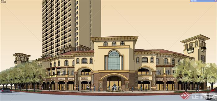 精细托斯卡纳风格酒店及商业建筑设计su精致模型