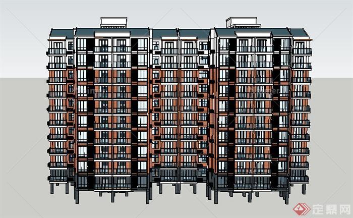 某现代风格高层住宅建筑设计方案SU模型2