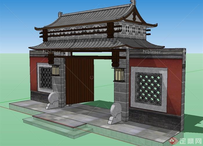 建节点古典中式大门设计SU模型