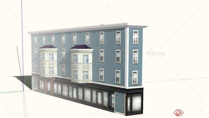 某现代风格四层三角形住宅建筑设计SU模型