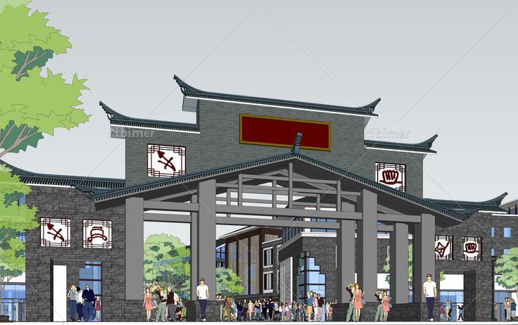 中式风格居住区商业街规划设计sketchup模型