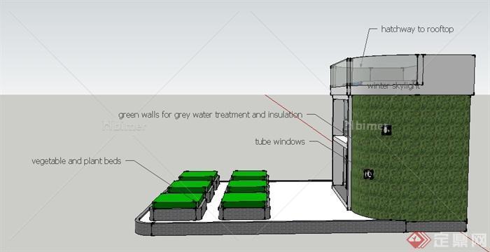 某现代人工蔬菜种植小屋建筑设计SU模型