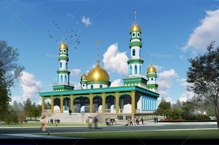 新疆某清真寺建筑设计su模型、cad方案、psd效果