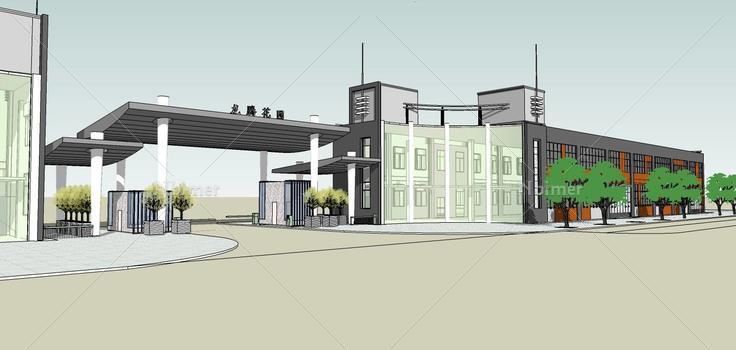 现代小区大门(78816)su模型下载