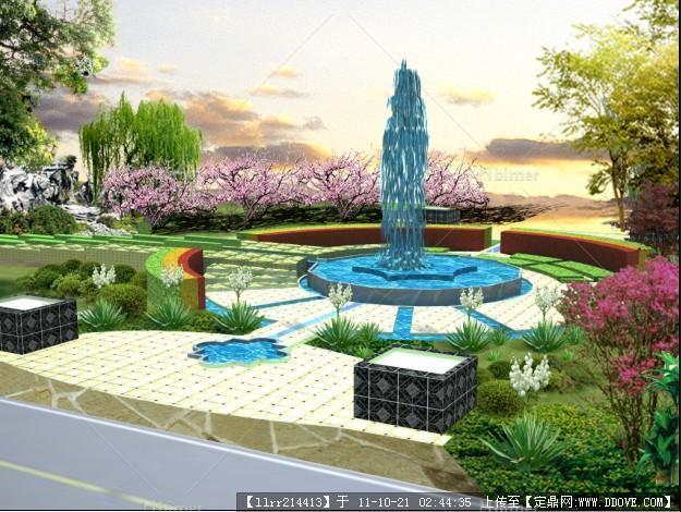 SU草图大师模型水景设计、景观小广场