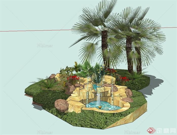 单个小喷泉水池设计su模型[原创]