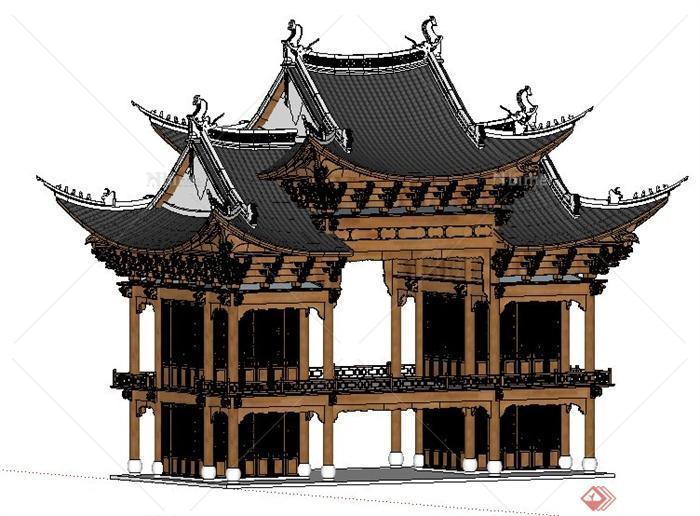 古典中式风格戏楼戏台建筑设计su模型