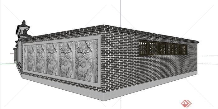 古典中式砖砌景墙围墙设计su模型