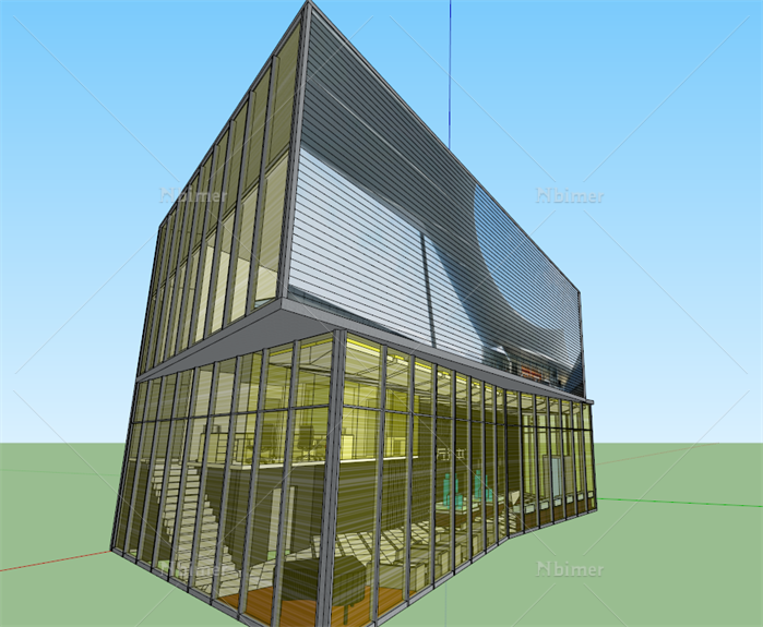 某现代风格售楼部建筑方案设计SU模型（包括室内