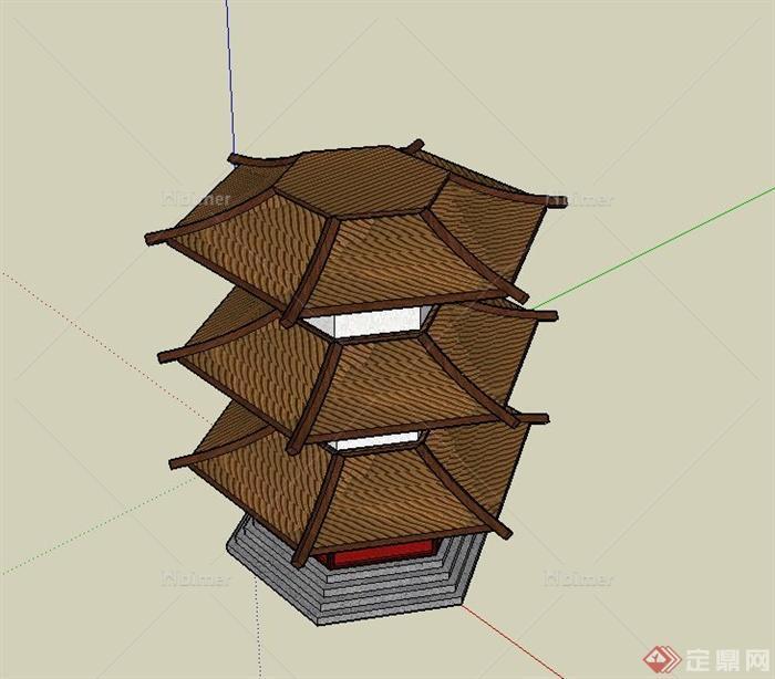 某三层宝塔建筑设计SU模型