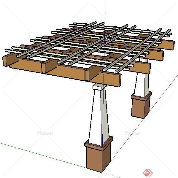 一个3D网格悬臂式花架廊架SU设计模型素材