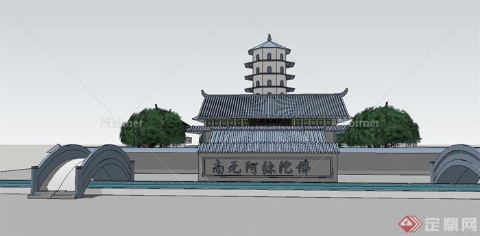 某中式古典风格寺庙古塔su模型建筑设计[原创]