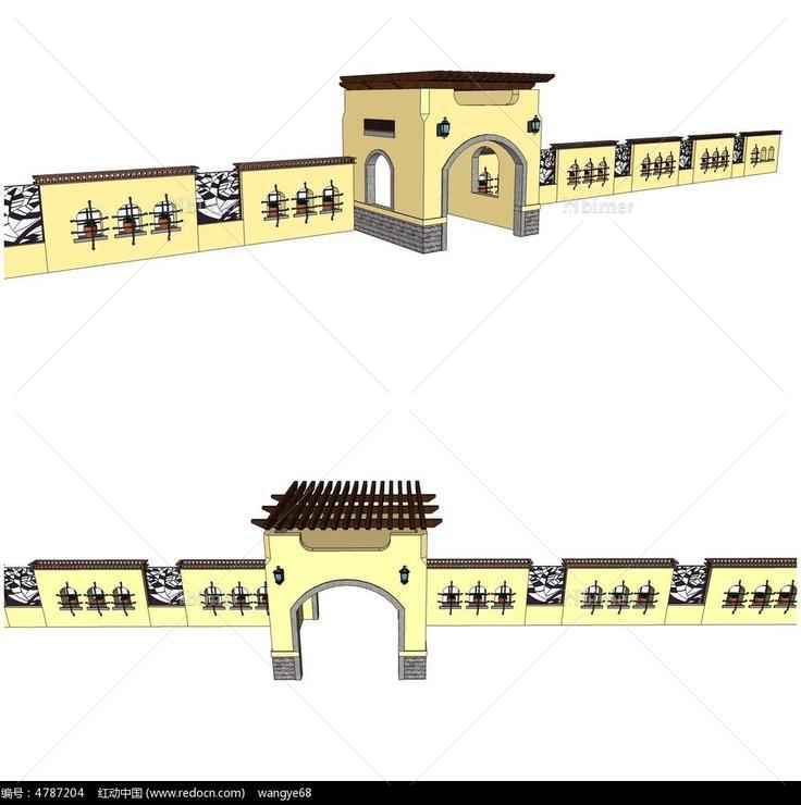 西班牙大门围墙SU模型