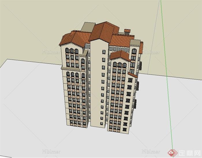 西班牙小高层居住楼建筑设计SU模型[原创]