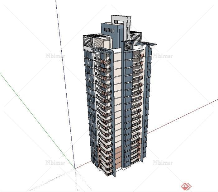 某现代风格完整小高层住宅建筑楼设计SU模型[原创