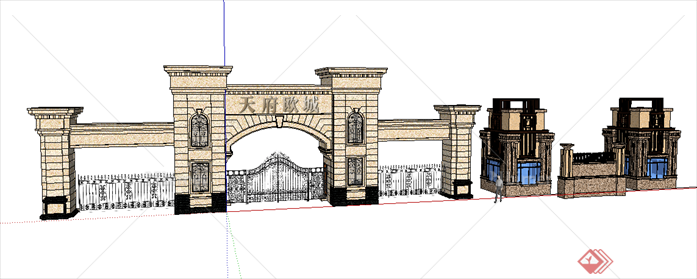 某现代风格园林景观大门设计SU模型素材3