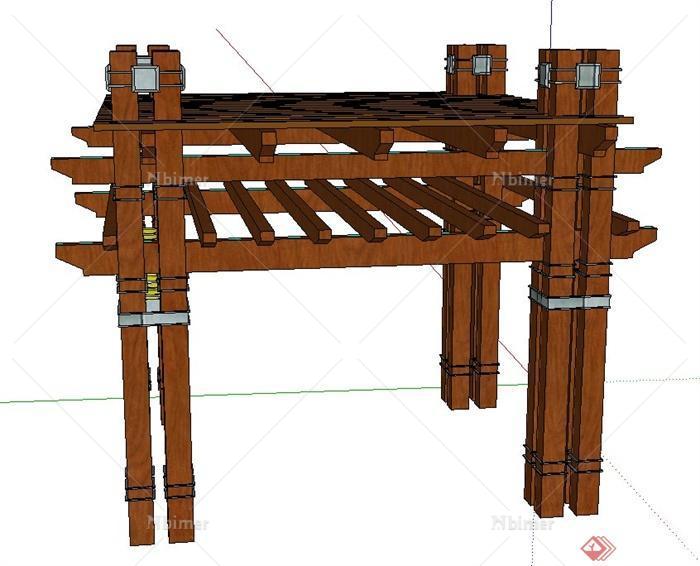园林景观节点木质重檐廊架设计SU模型
