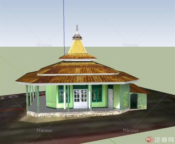 某单层塔式寺庙建筑设计SU模型