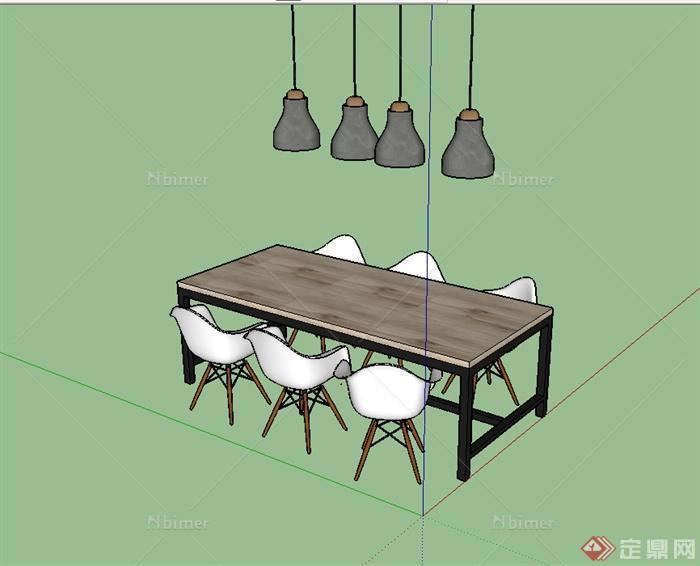 简单的餐桌椅小吊灯设计su模型[原创]