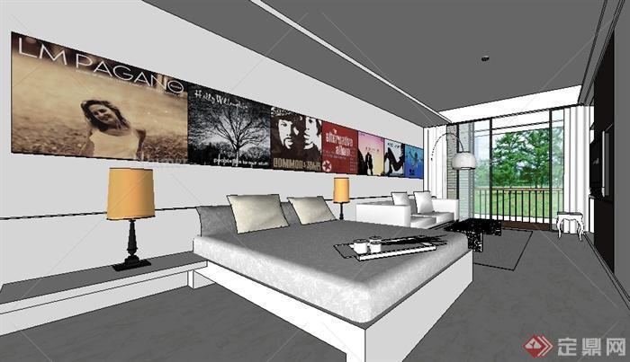 某一室一厅单身公寓室内空间设计SU模型（含阳台