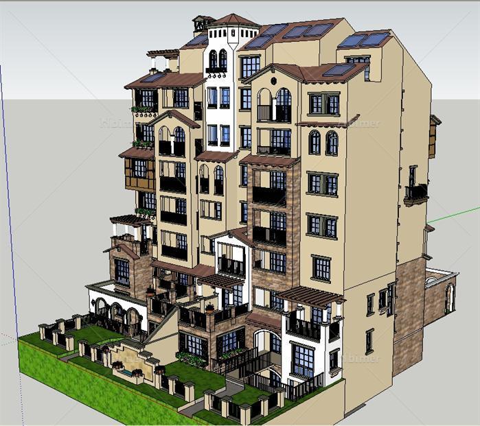 龙湖某地中海花园洋房住宅楼建筑设计方案SU模型