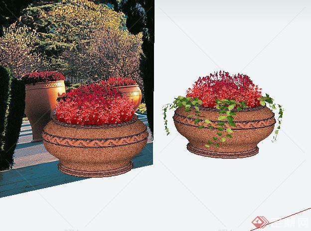 欧式陶罐形状花钵SketchUp(SU)3D模型
