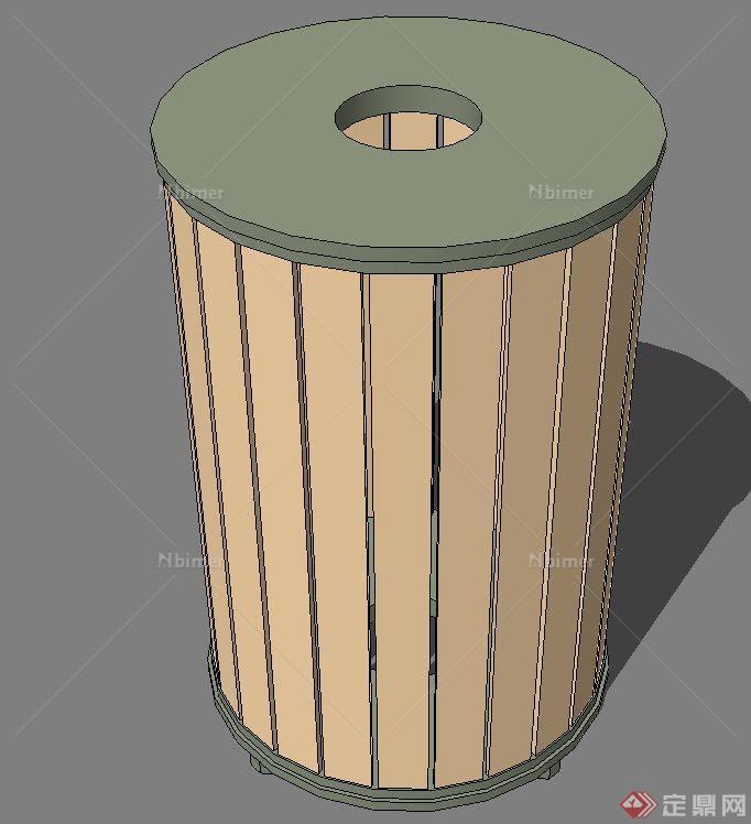 现代简单圆形木质垃圾箱su模型
