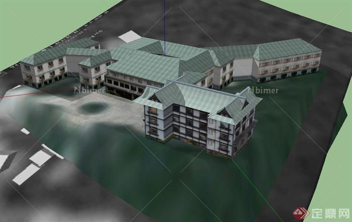 某日式风格学校建筑楼su模型[原创]