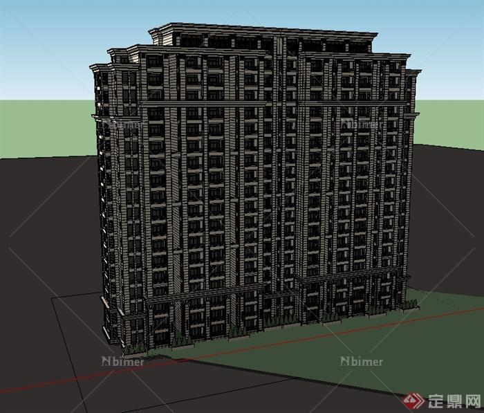 新古典风格高层公寓住宅建筑设计su模型[原创]