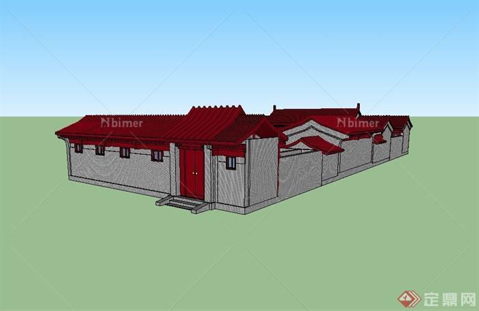 中国古典中式风格简单的四合院建筑su模型[原创]