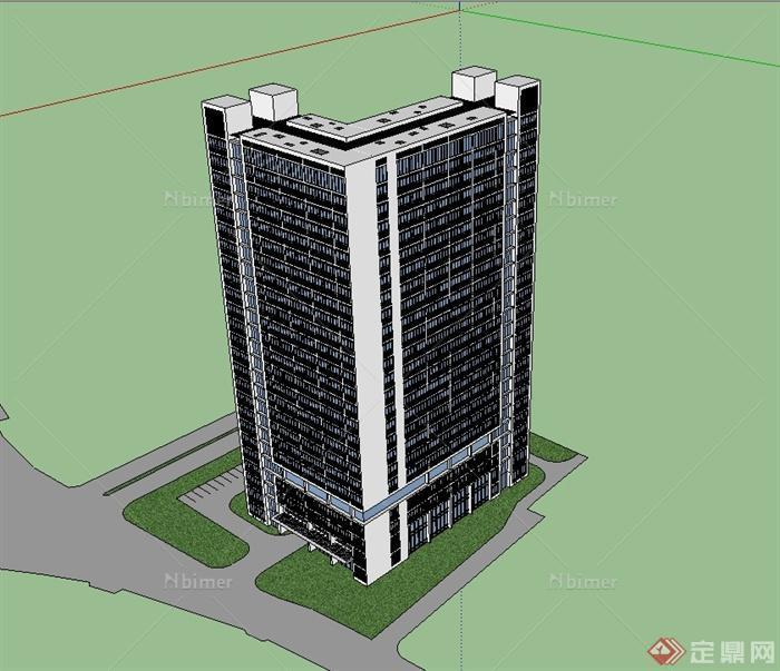 现代风格高层完整的办公建筑楼设计su模型[原创]