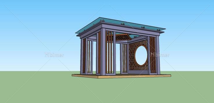 新中式景观亭（钢木结构，方亭）(161668)su模型