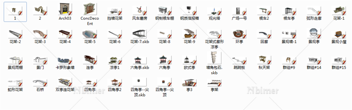 65个亭子花架SU模型