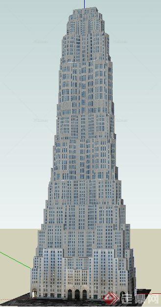 现代梯形状高层酒店建筑设计su模型